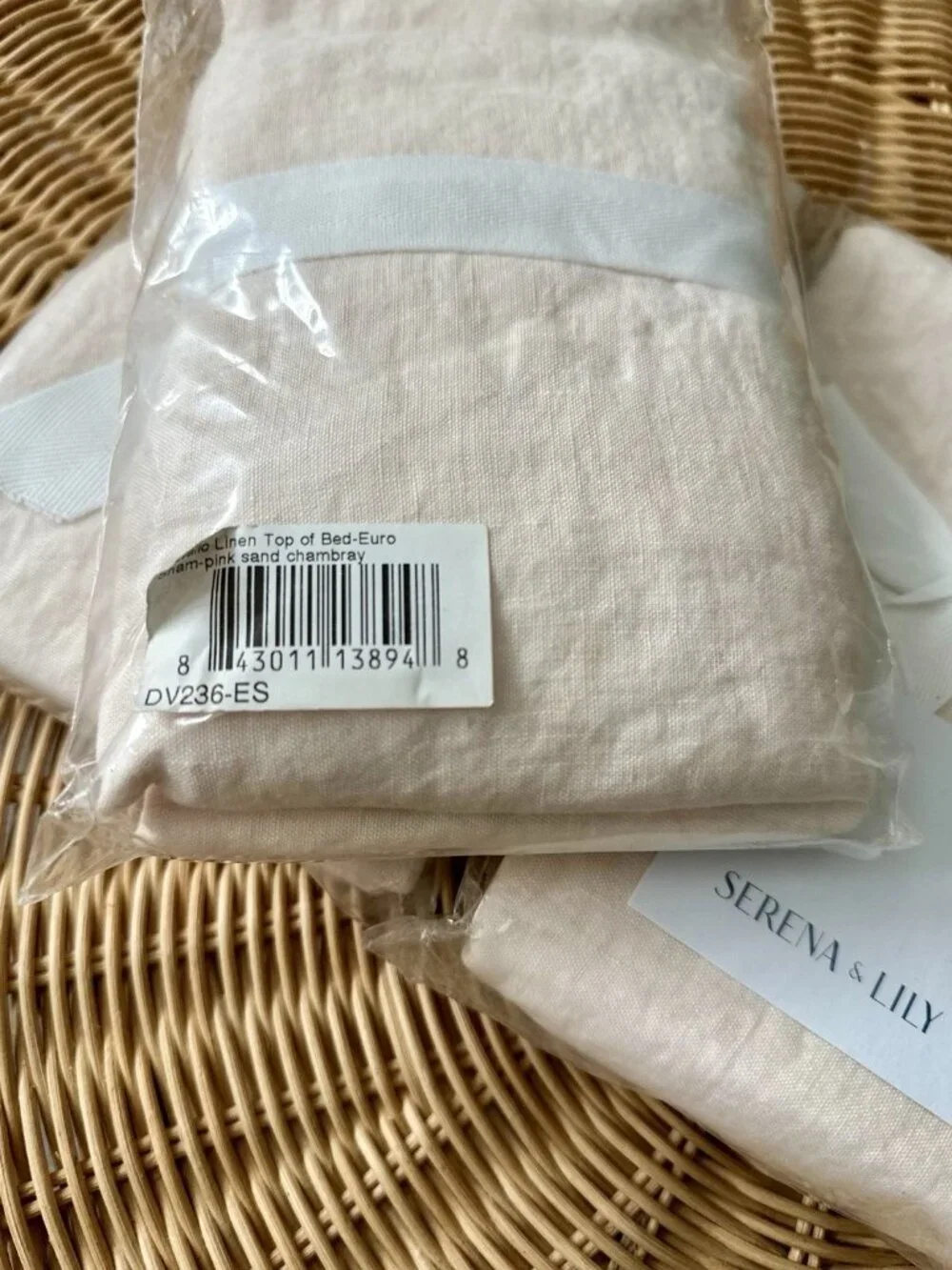 NEW Serena & Lily Cavallo Linen Euro Pillow Sham-Pink Sand Chambray